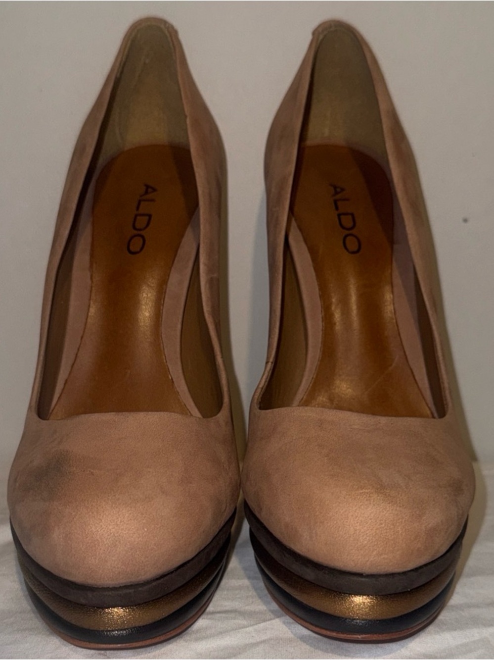 High Heels ALDO Pink Suede Platform Pumps with Metallic Band